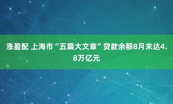 涨盈配 上海市“五篇大文章”贷款余额8月末达4.8万亿元